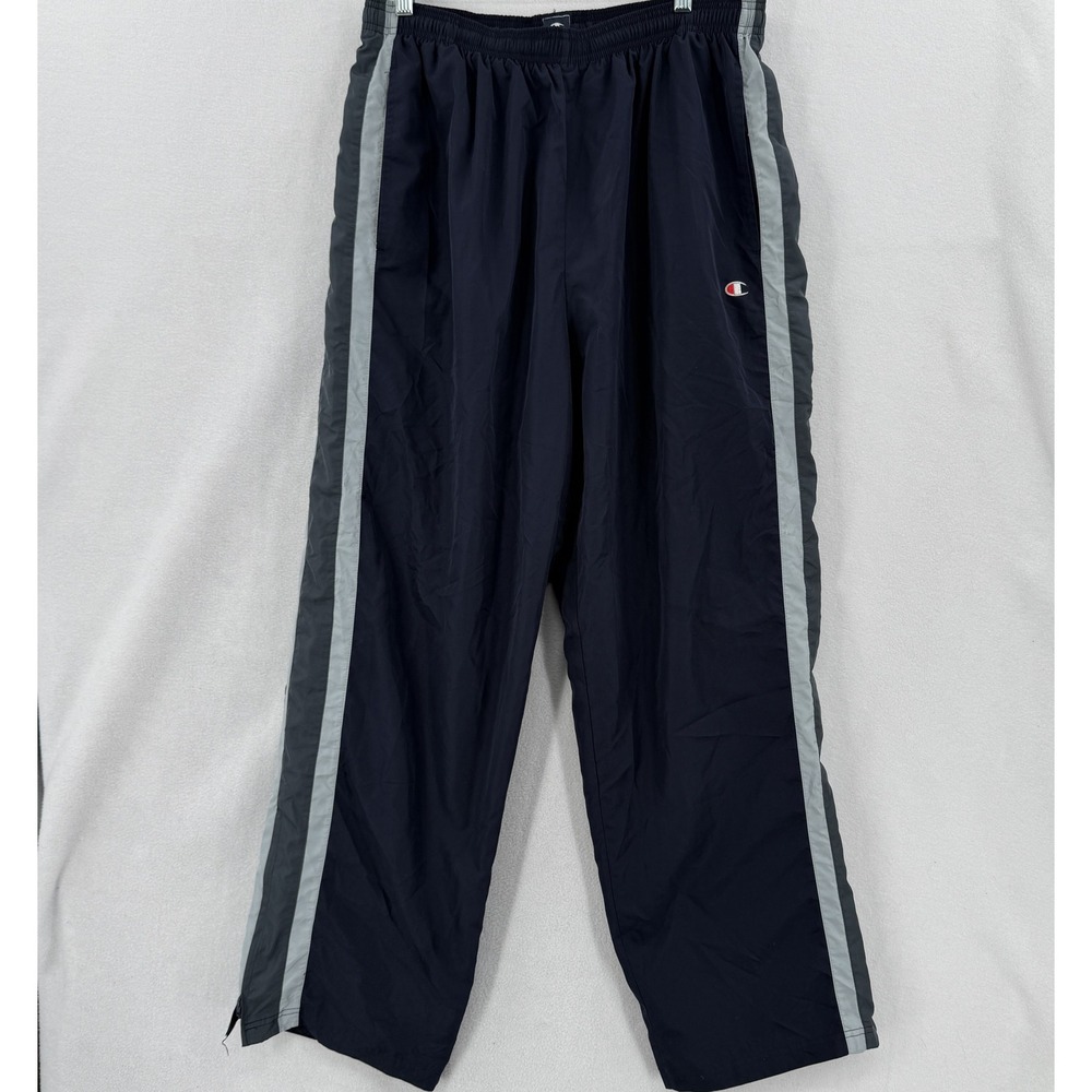 Champion Track Windbreaker Pants Mens Large Blue Side Stripe Mesh Lined 90's Y2K
